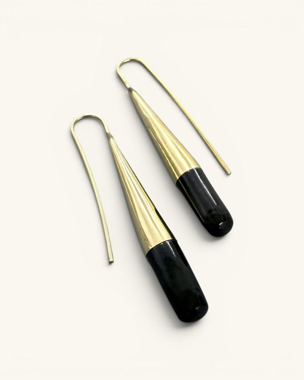 Tapered Brass and Horn Threader Earrings