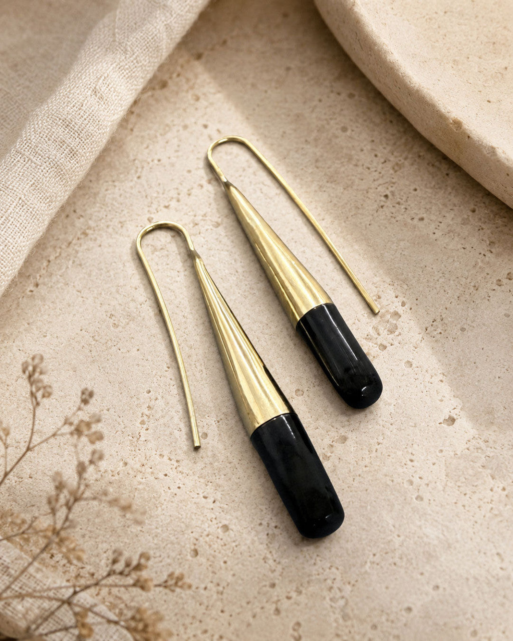 Tapered Brass and Horn Threader Earrings