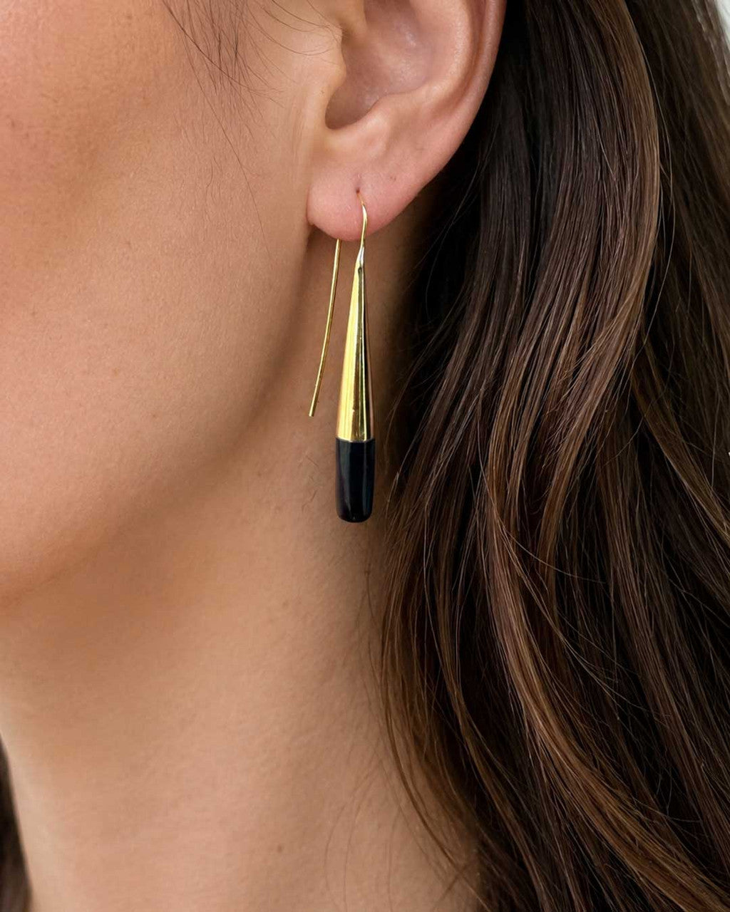 Tapered Brass and Horn Threader Earrings