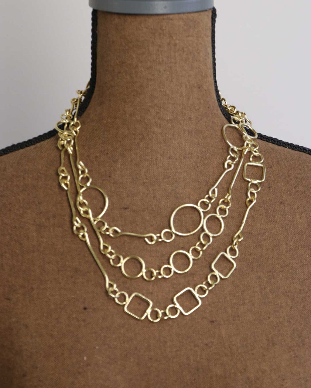 Open-Frame Link Brass Wrap Necklace