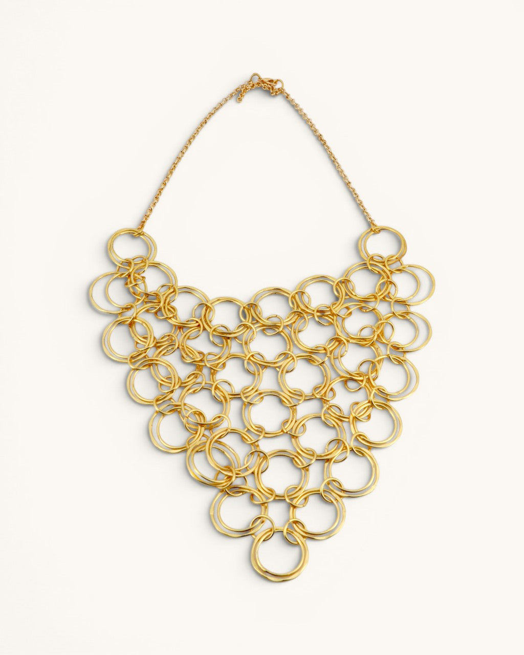 Interlocked Ring Bib Necklace in Warm Brass