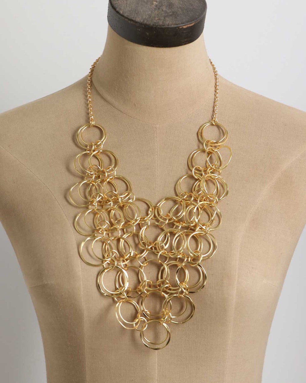 Interlocked Ring Bib Necklace in Warm Brass