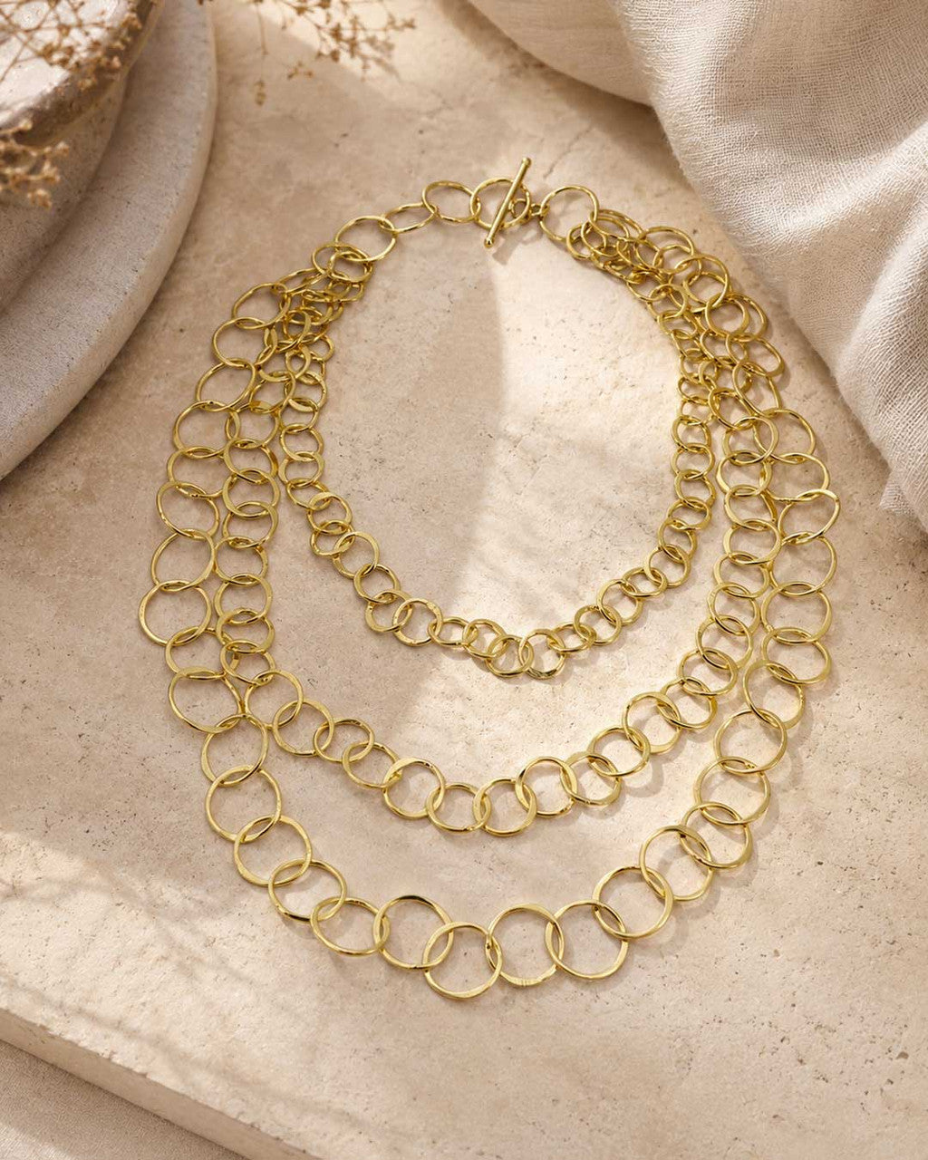 Three-Strand Open-Ring Chain Necklace