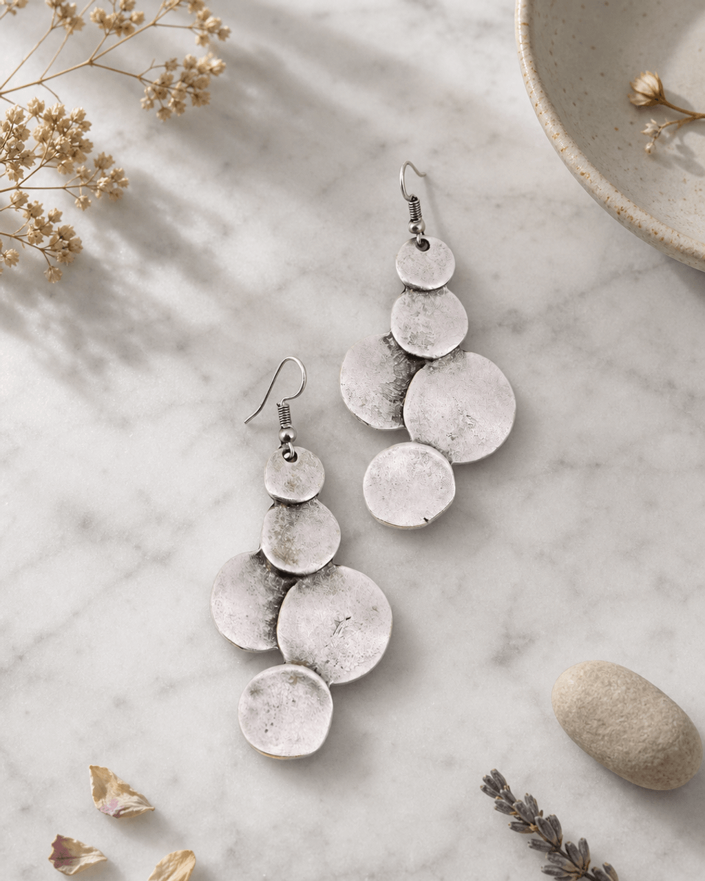 Cascading Hammered Disc Drop Earrings