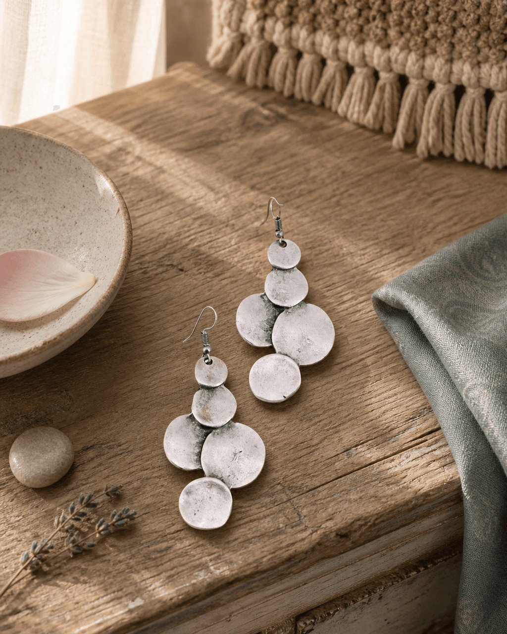 Cascading Hammered Disc Drop Earrings