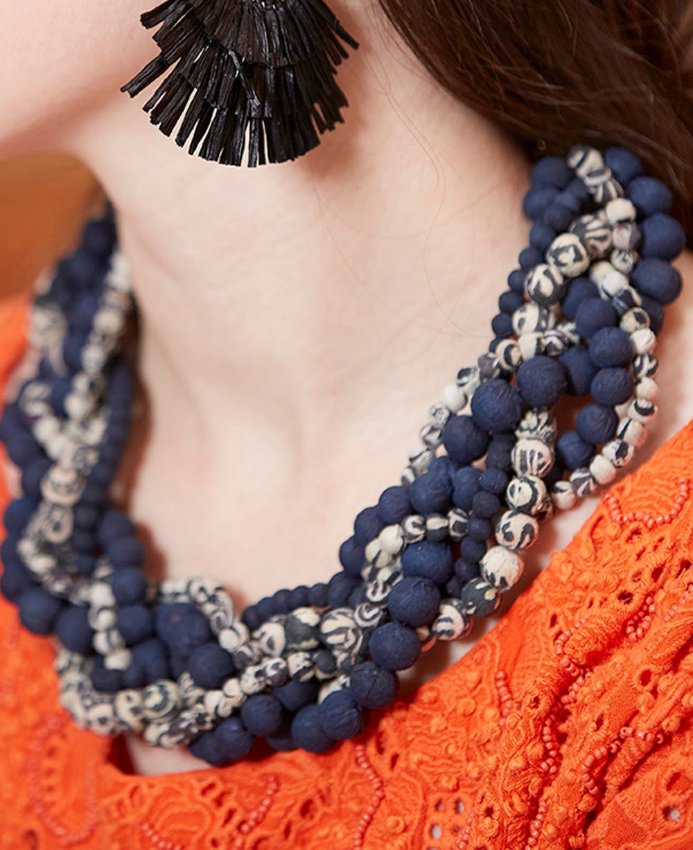 Braided Indigo Kantha Bead Collar