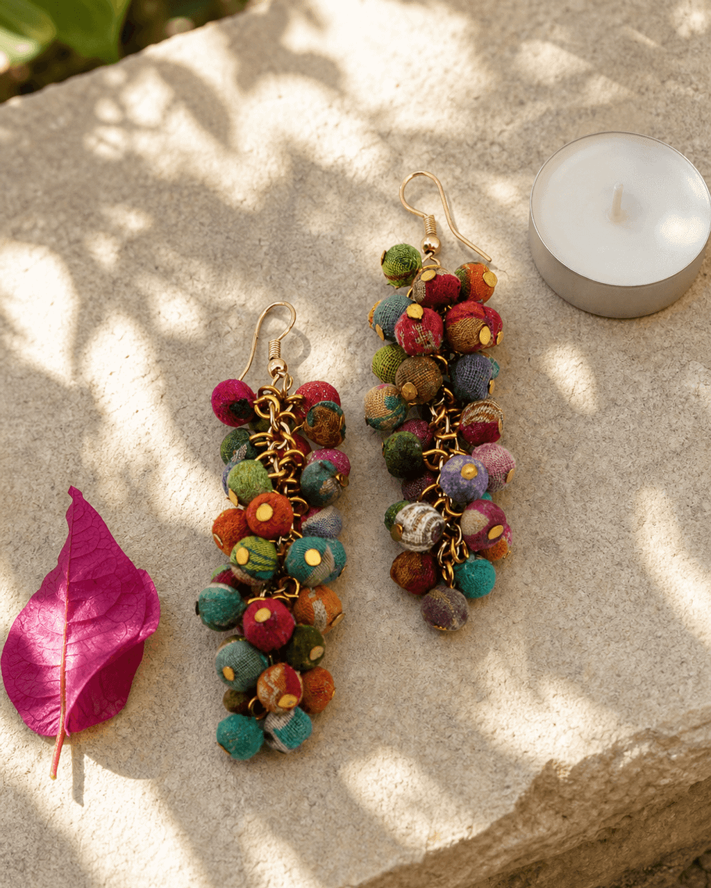 Cluster Earrings in Recycled Kantha Fabric