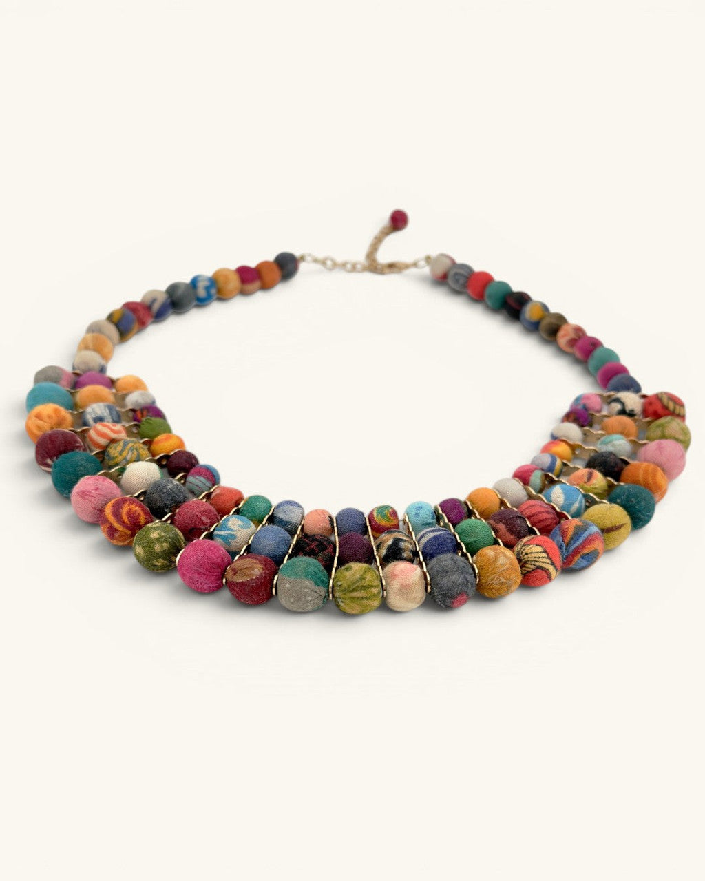 Patchwork Textile Bead Bib Necklace