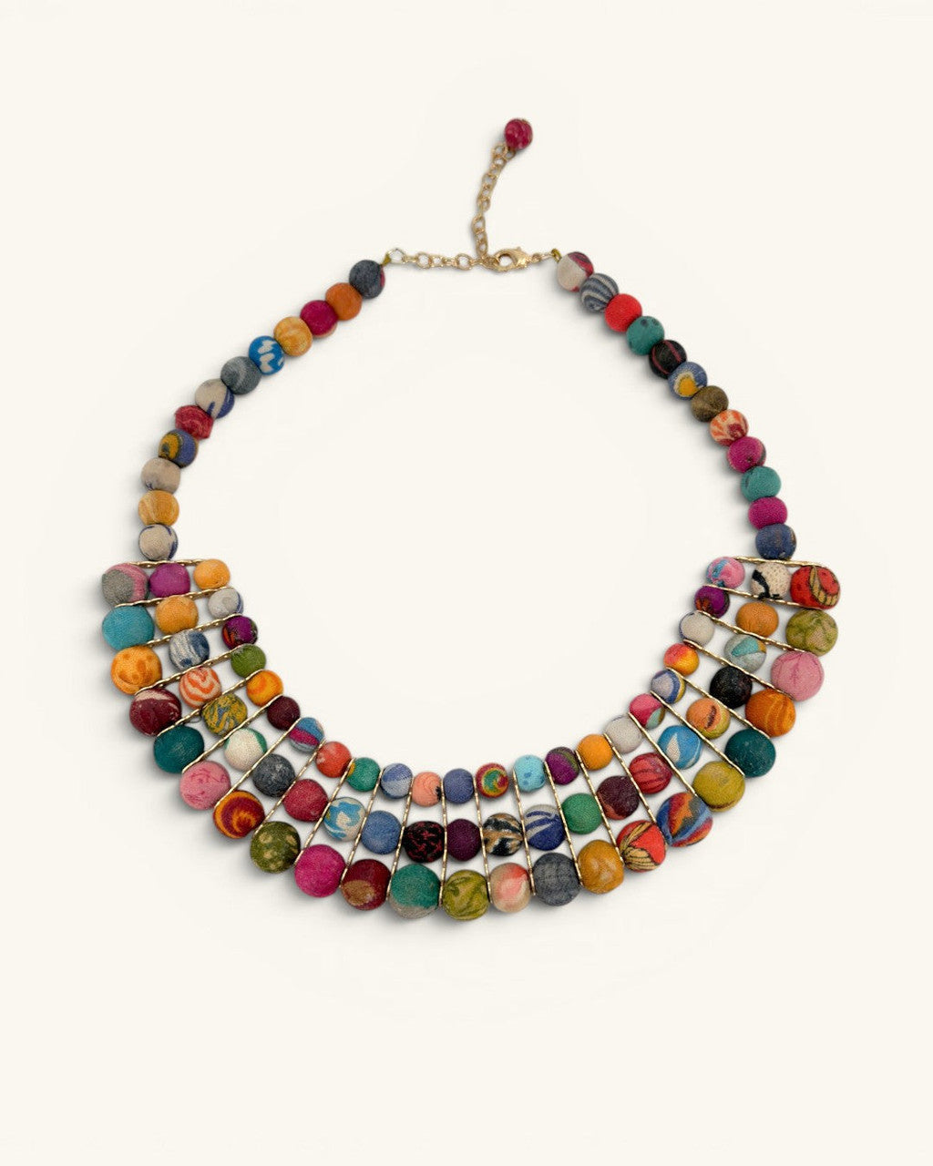 Patchwork Textile Bead Bib Necklace