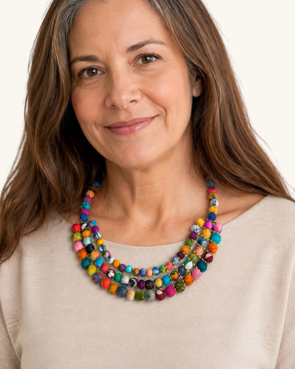Patchwork Textile Bead Bib Necklace