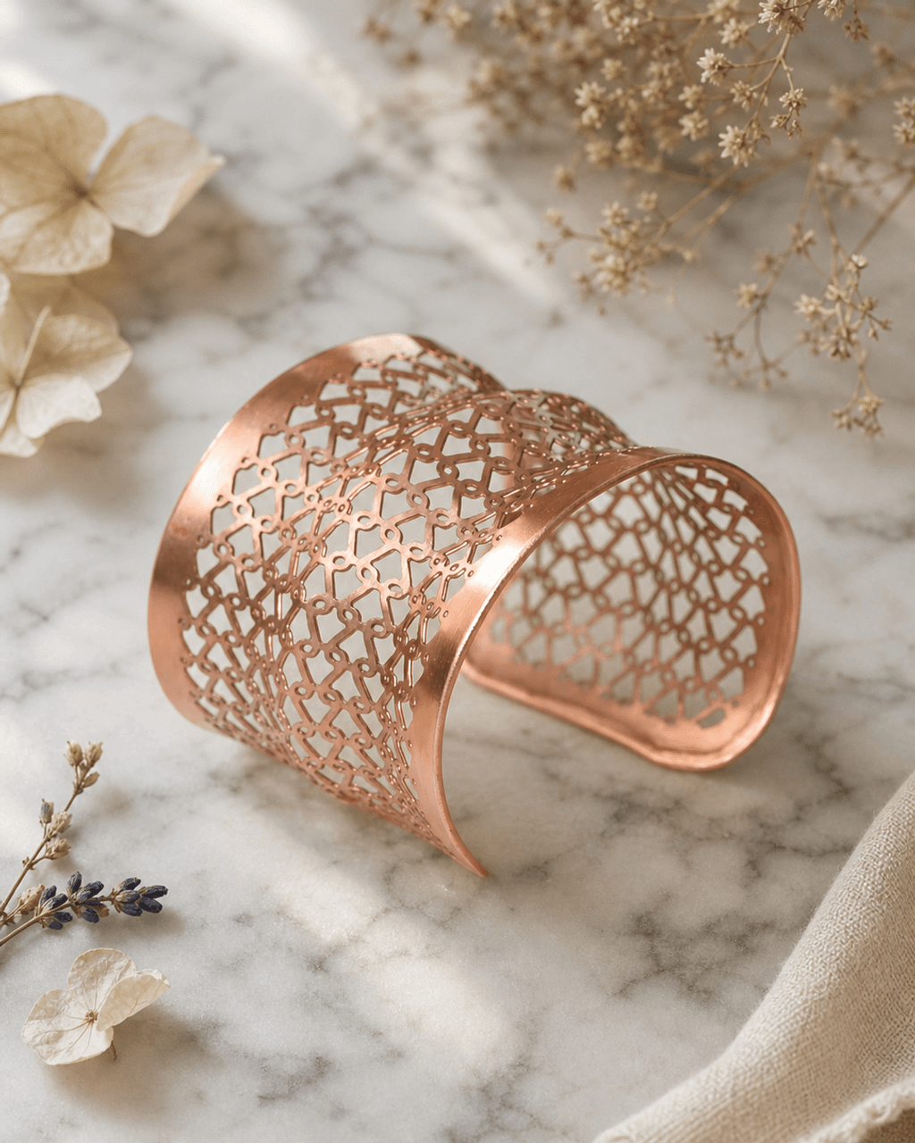 Pierced Copper Lattice Wide Cuff