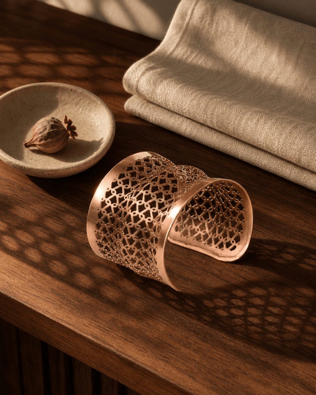 Pierced Copper Lattice Wide Cuff
