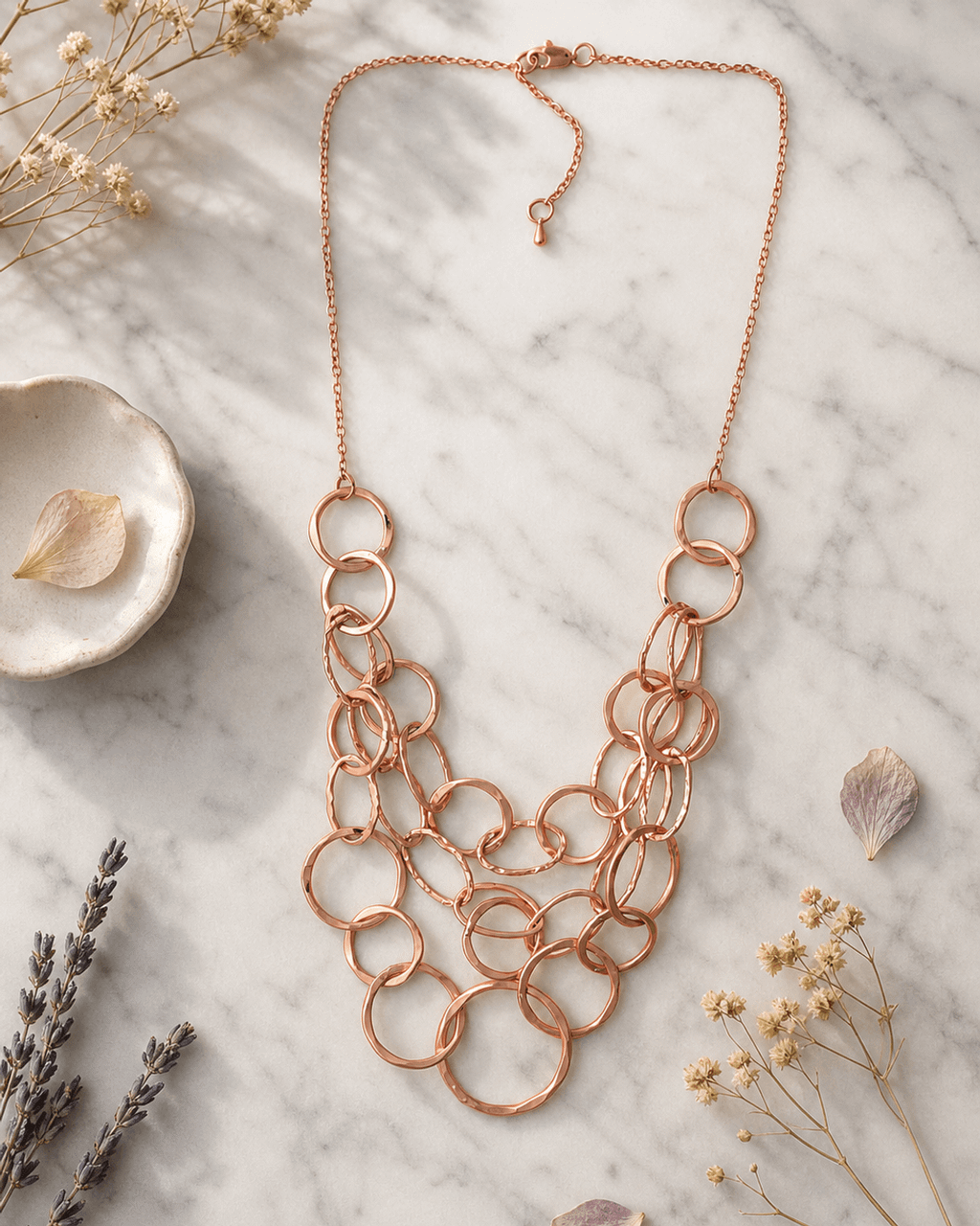 Cascading Hammered Ring Bib Necklace