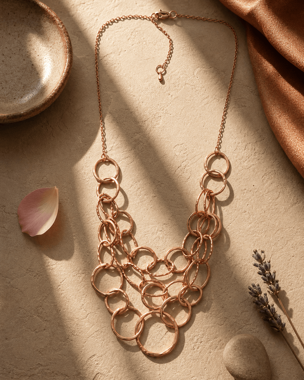 Cascading Hammered Ring Bib Necklace