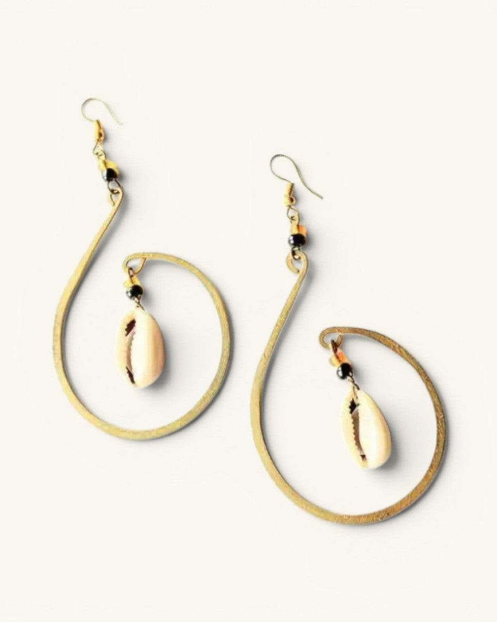 Spiral Brass Hoops with Cowrie Drop