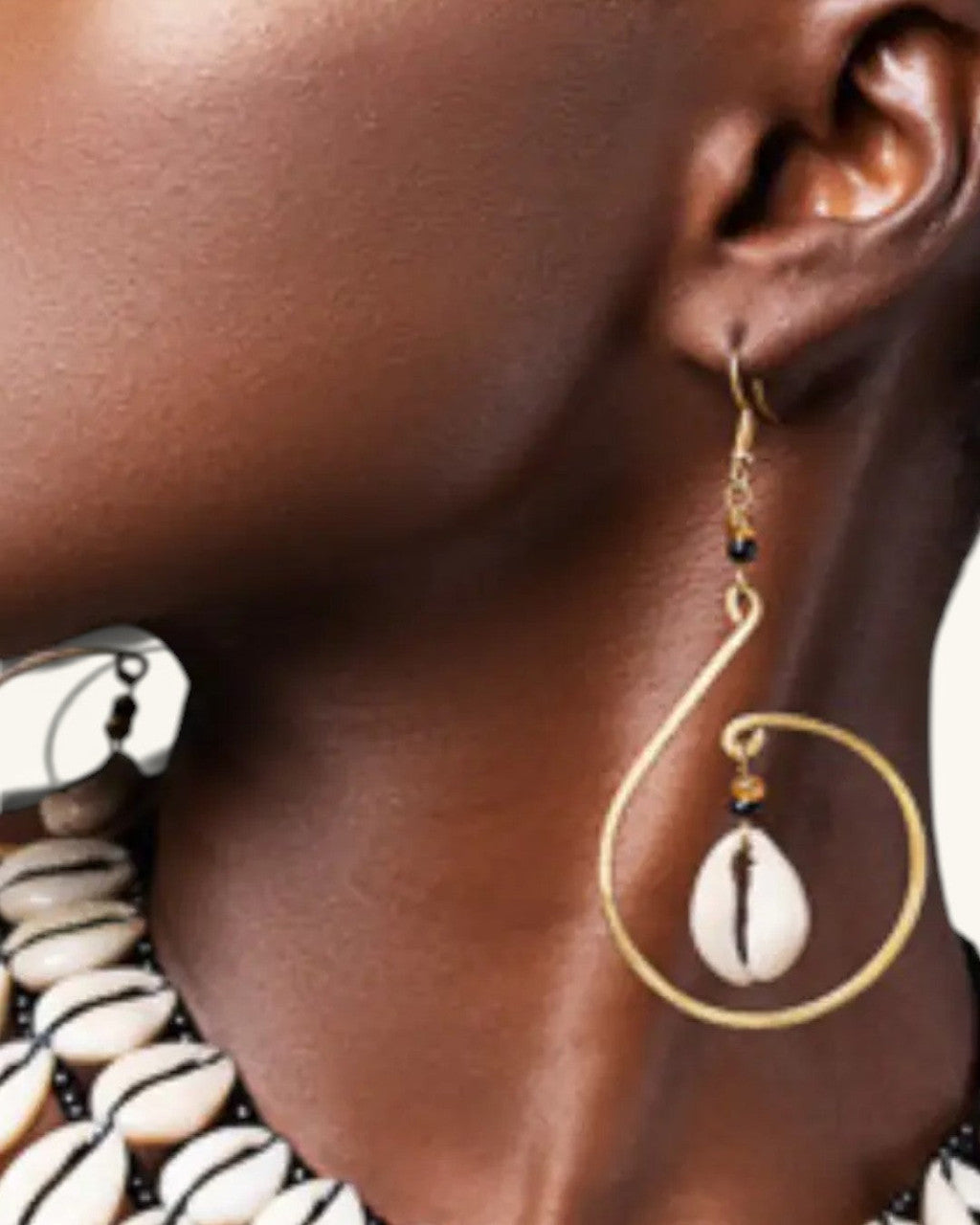 Spiral Brass Hoops with Cowrie Drop