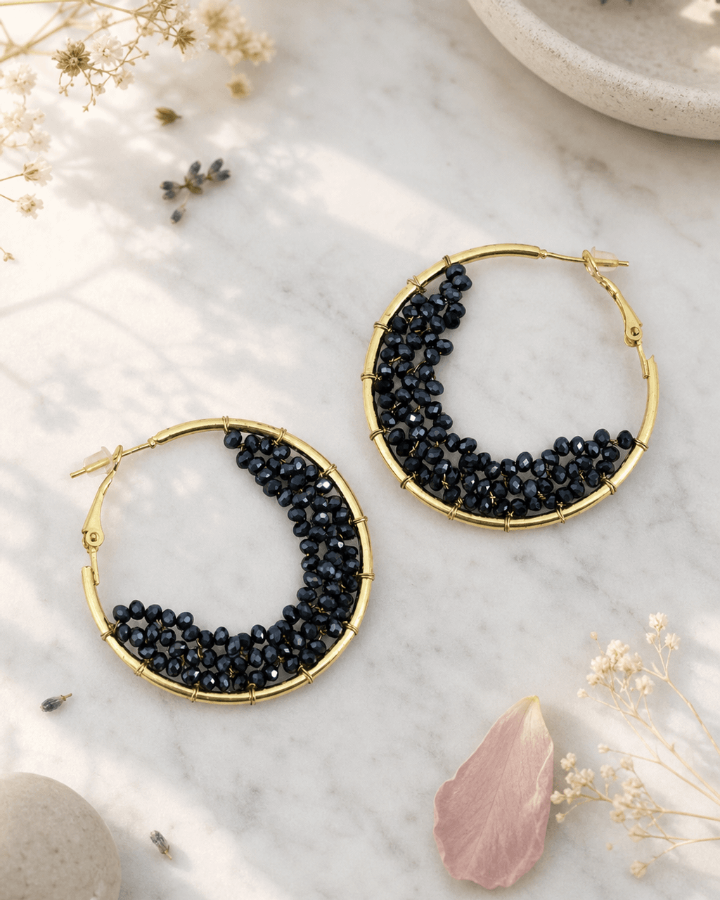 Beaded Crescent Hoop Earrings