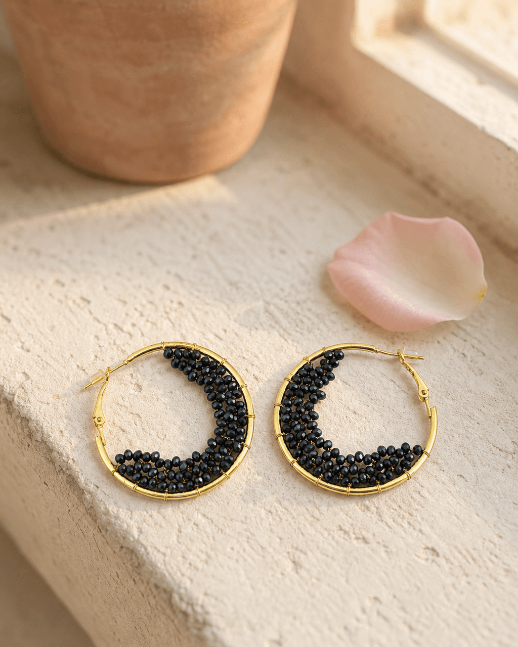 Beaded Crescent Hoop Earrings