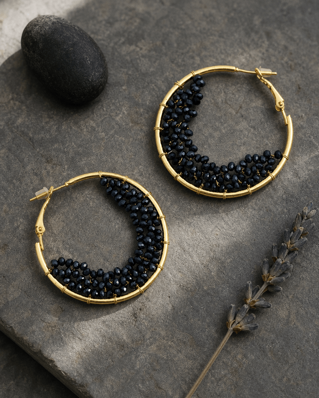 Beaded Crescent Hoop Earrings