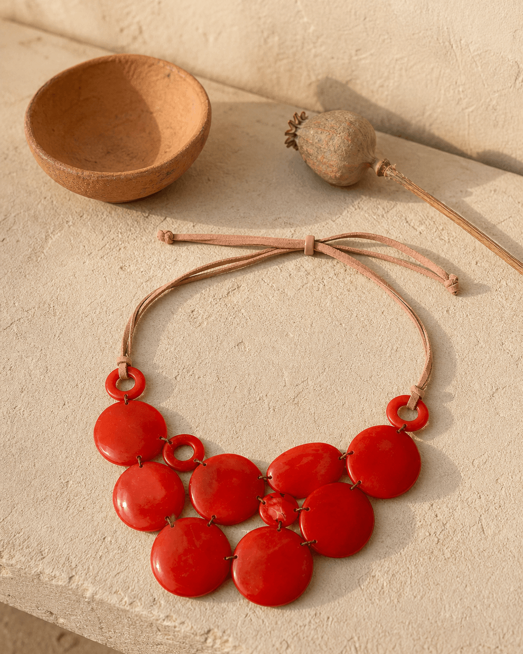 Crimson Tagua Disc Bib Necklace
