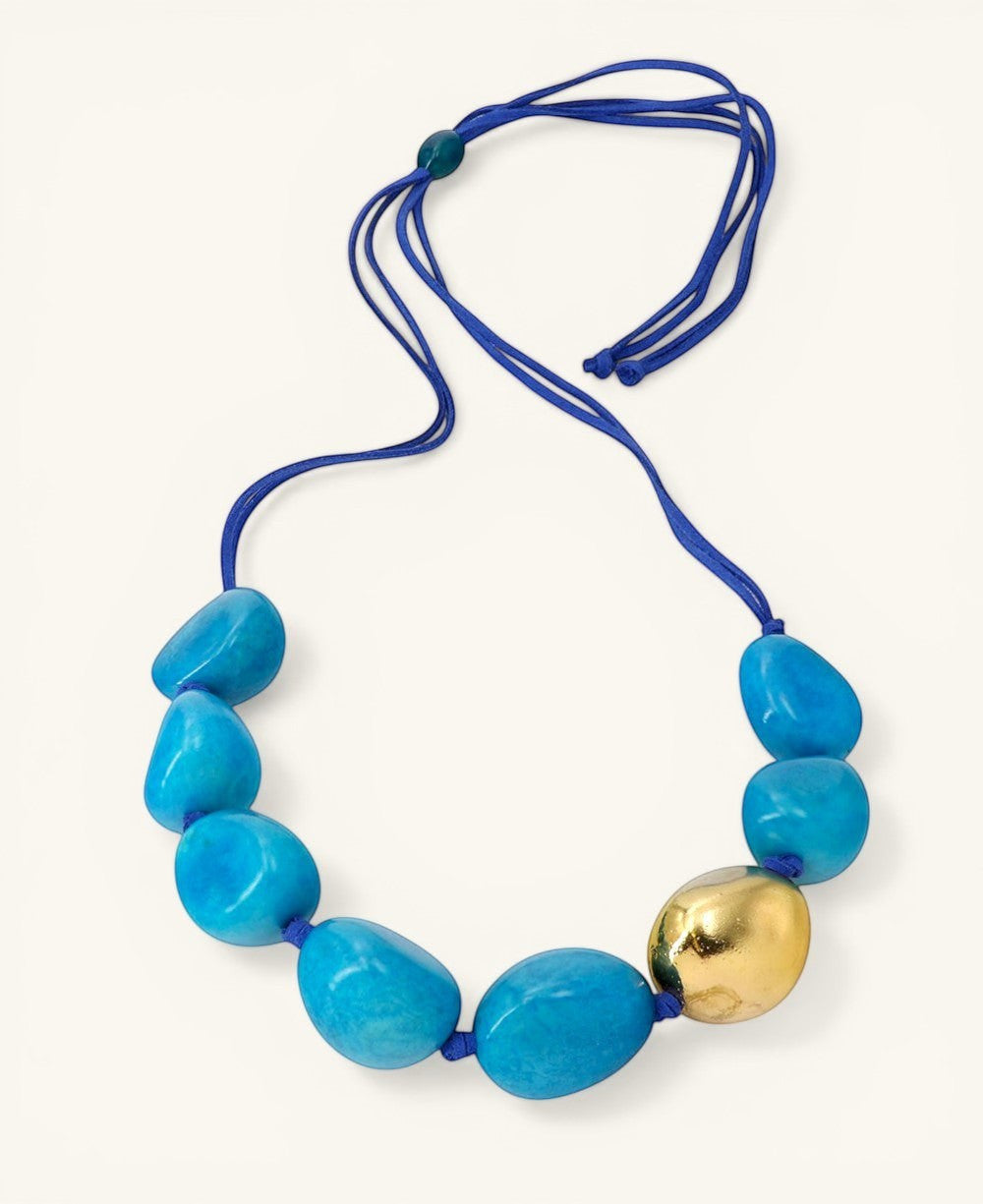 Turquoise Tagua Necklace with Gold Pod