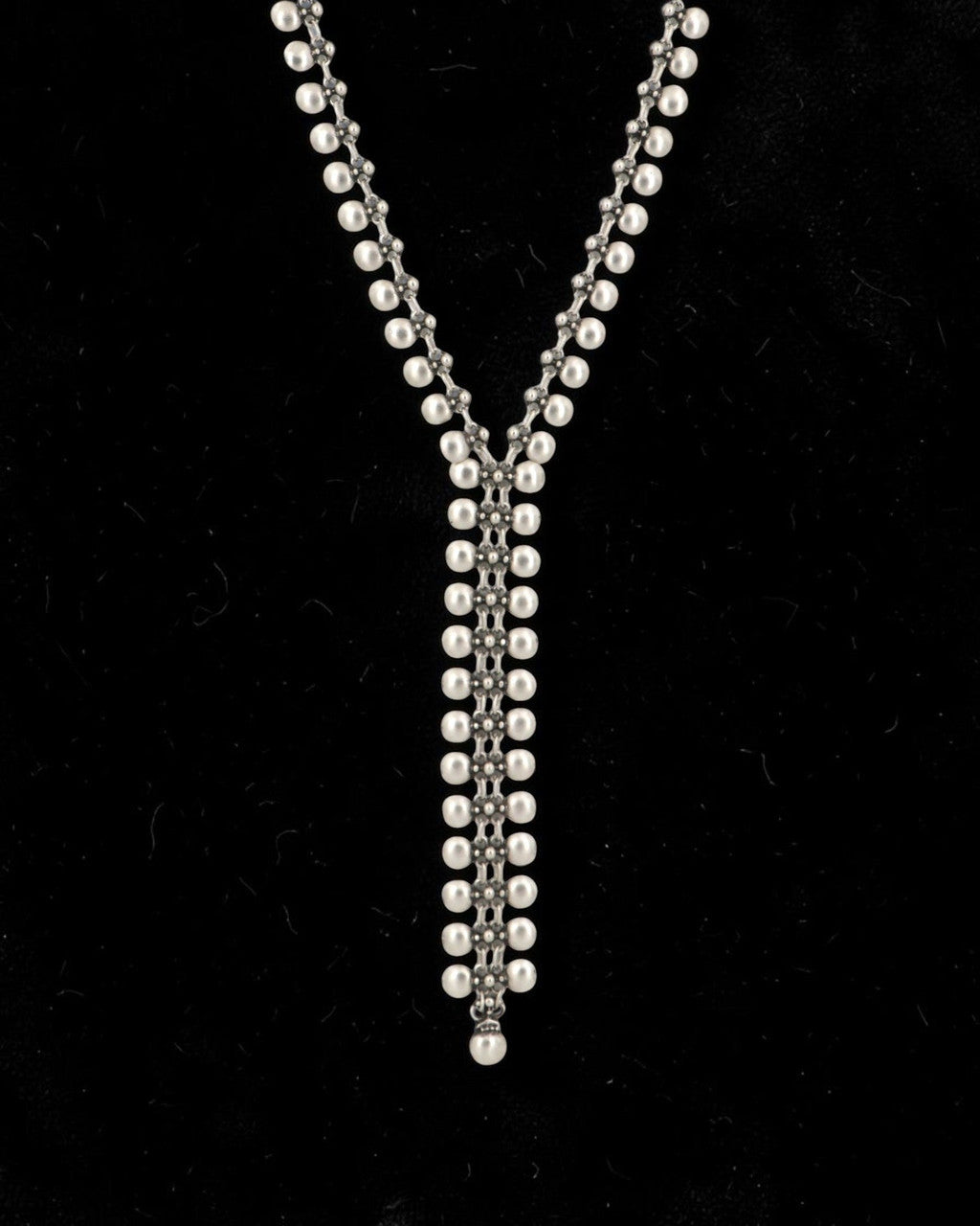 Bead-Link Lariat Necklace with Woven Drop Panel