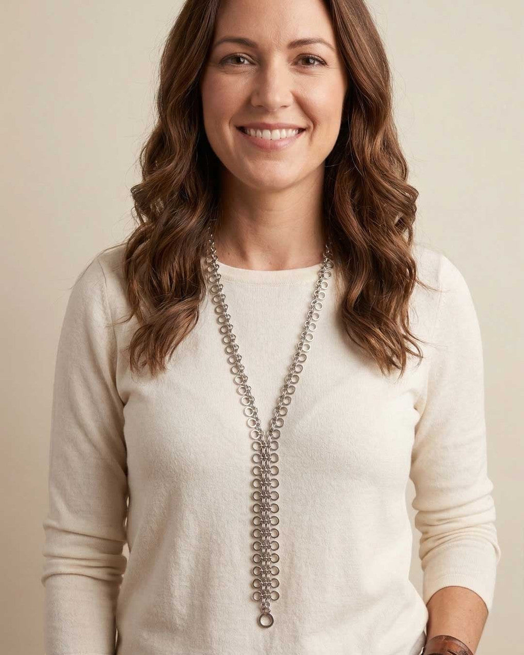 Cutout Disc Lariat Necklace with Woven Silver Drop