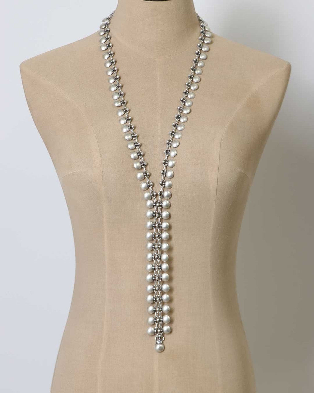 Bead-Link Lariat Necklace with Woven Drop Panel