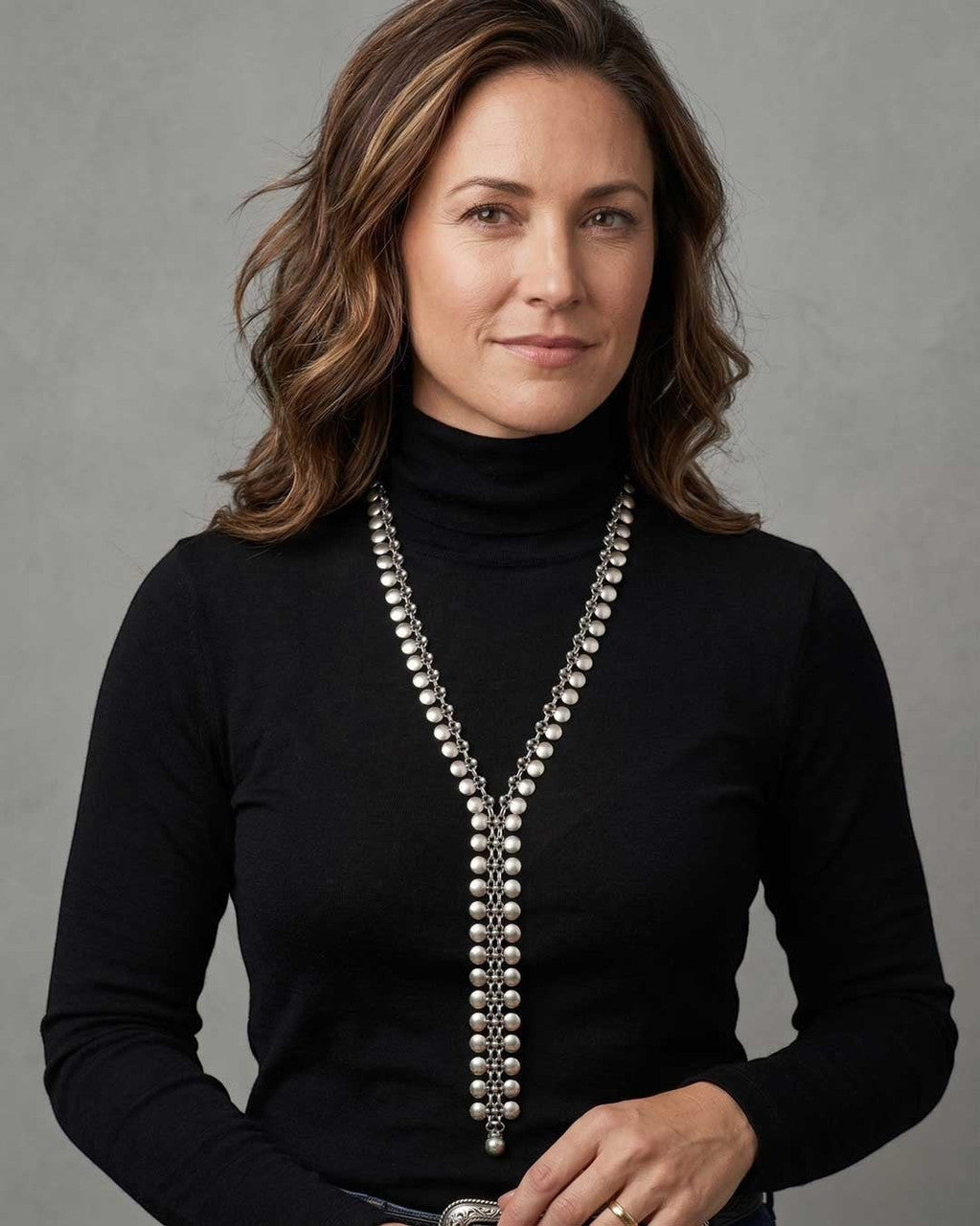 Bead-Link Lariat Necklace with Woven Drop Panel