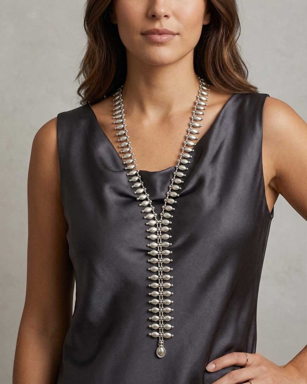 Feather-Fringed Silver-Tone Lariat Necklace