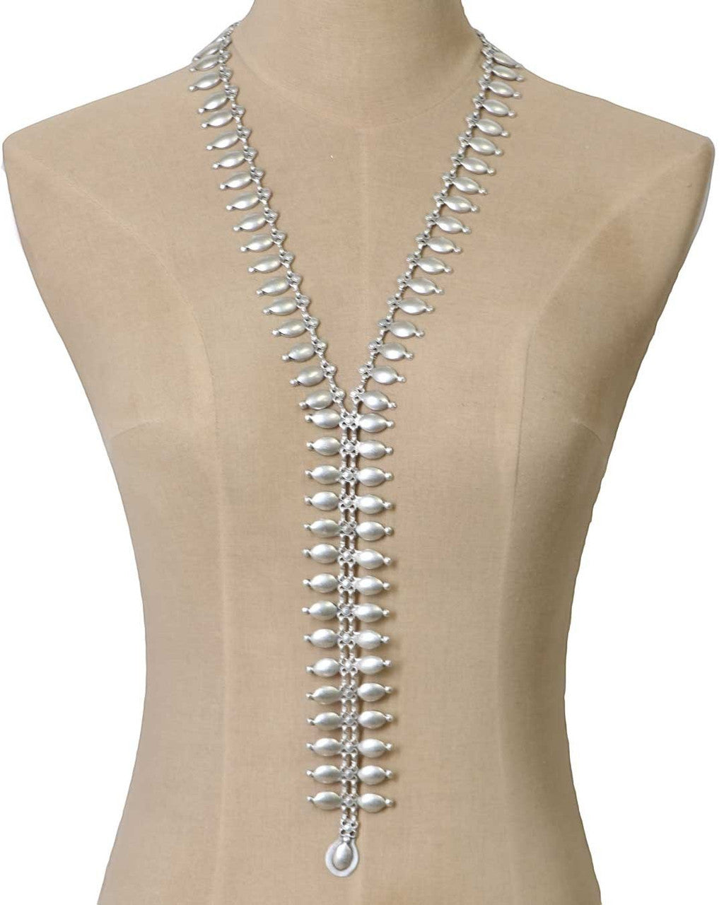 Feather-Fringed Silver-Tone Lariat Necklace