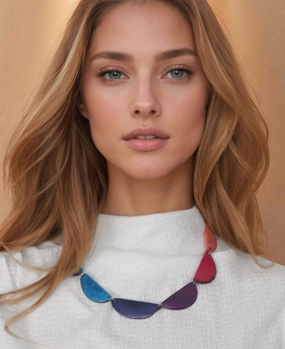 Jewel-Tone Crescent Tagua Necklace