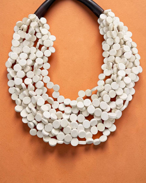 White Disc Multi-Strand Collar Necklace