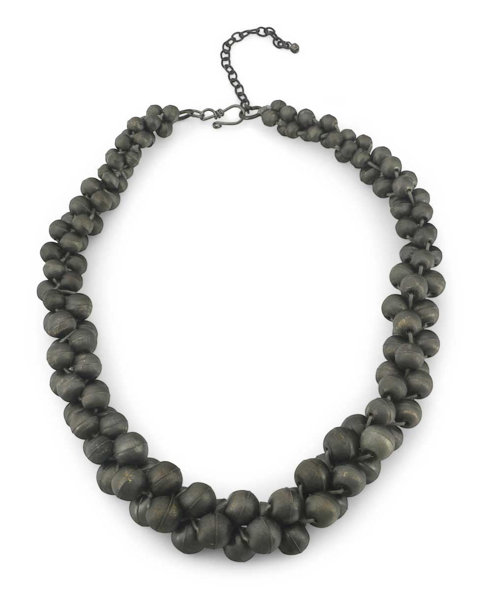Twisted Gunmetal Bead Rope Necklace