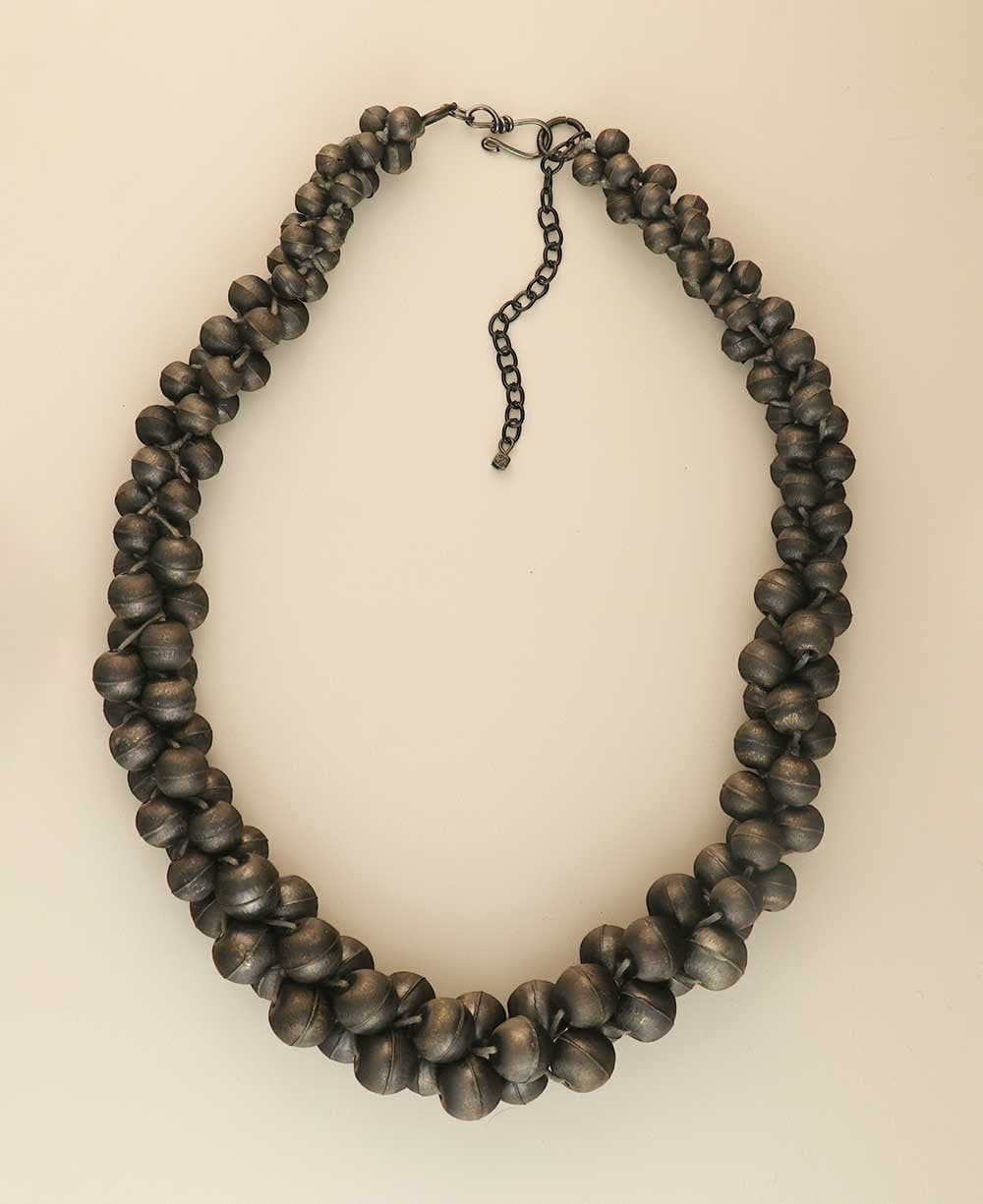Twisted Gunmetal Bead Rope Necklace