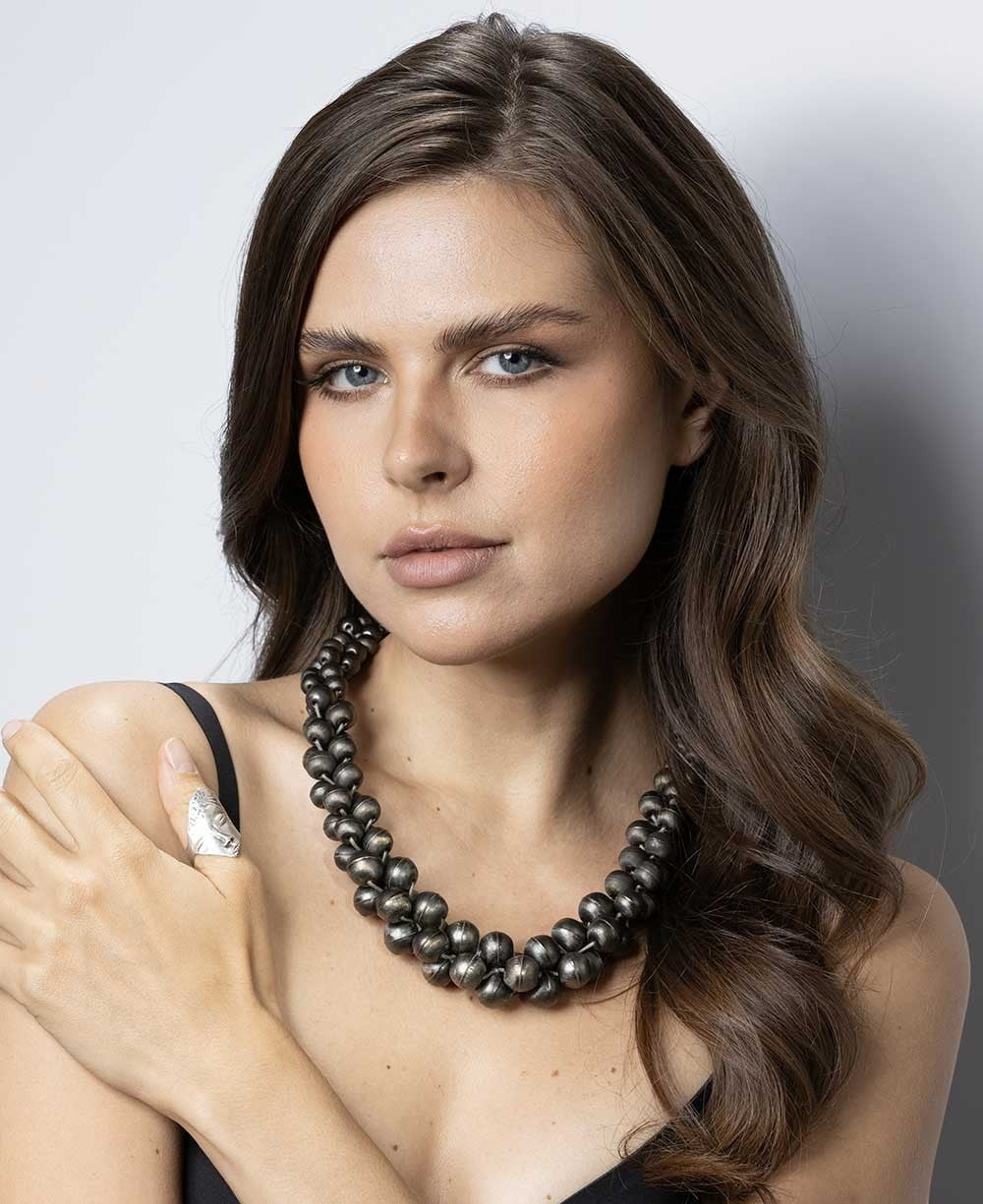 Twisted Gunmetal Bead Rope Necklace