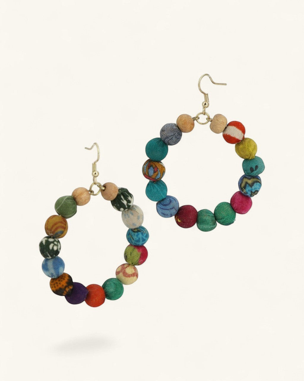 Kantha Patchwork Bead Hoop Earrings