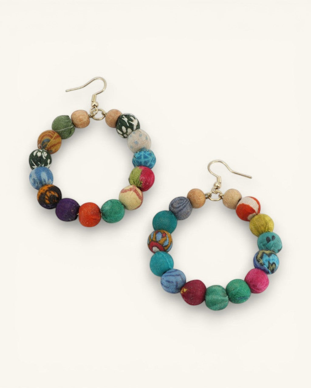 Kantha Patchwork Bead Hoop Earrings