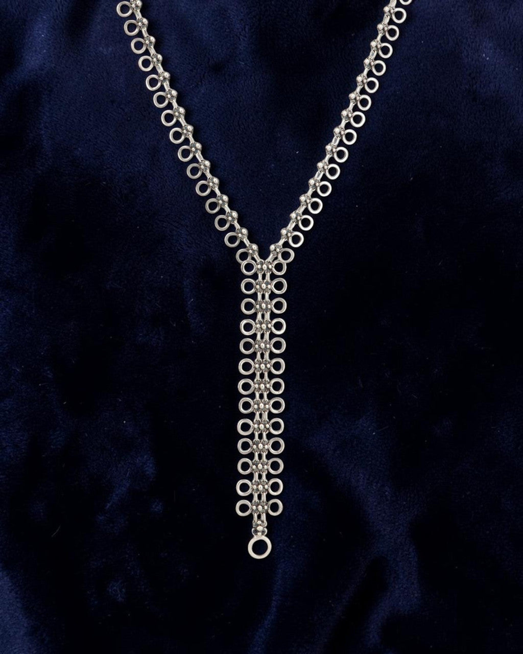 Cutout Disc Lariat Necklace with Woven Silver Drop