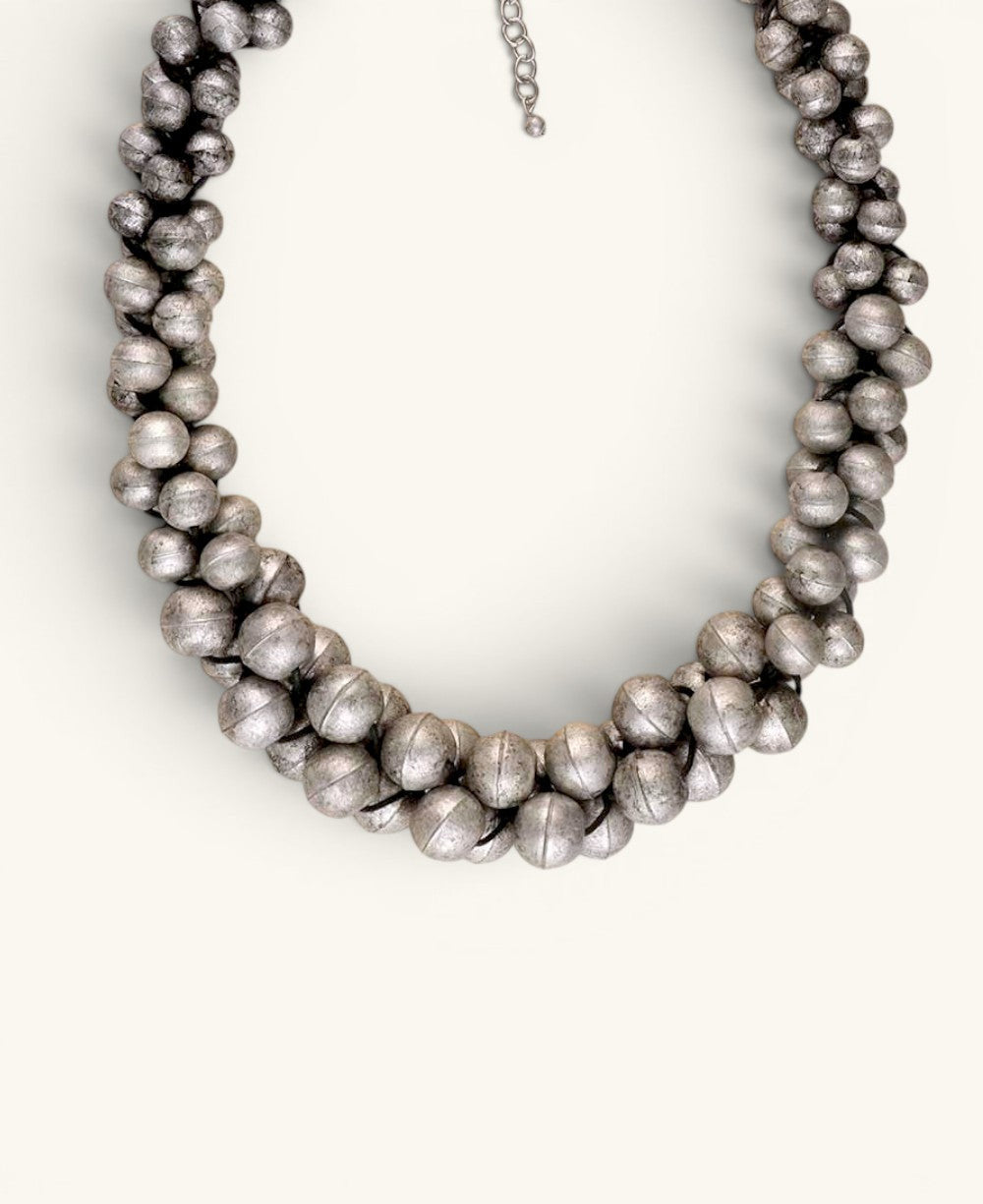 Twisted Bead Collar in Antique Silver-Tone