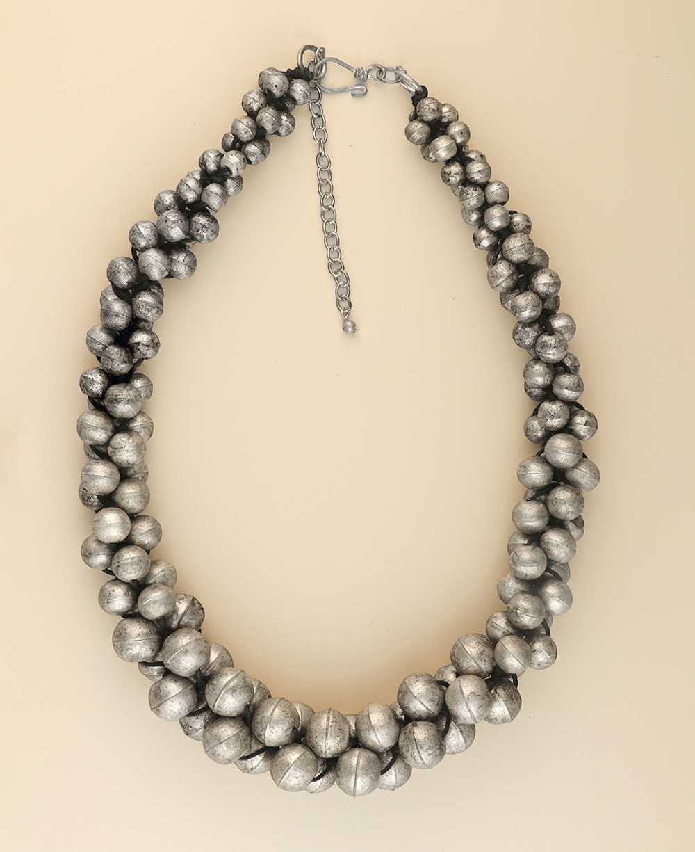 Twisted Bead Collar in Antique Silver-Tone