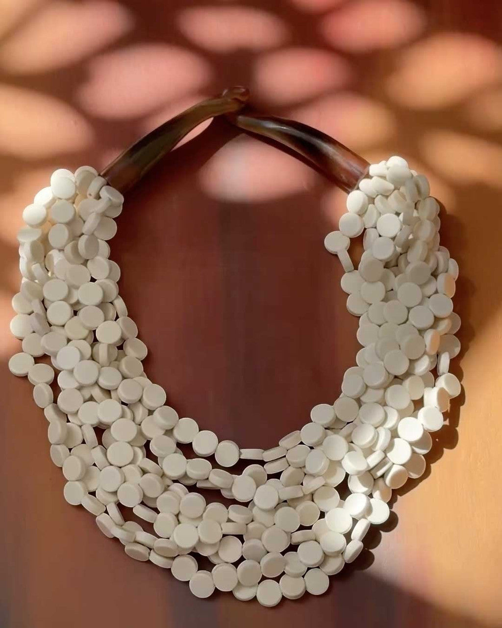 White Disc Multi-Strand Collar Necklace