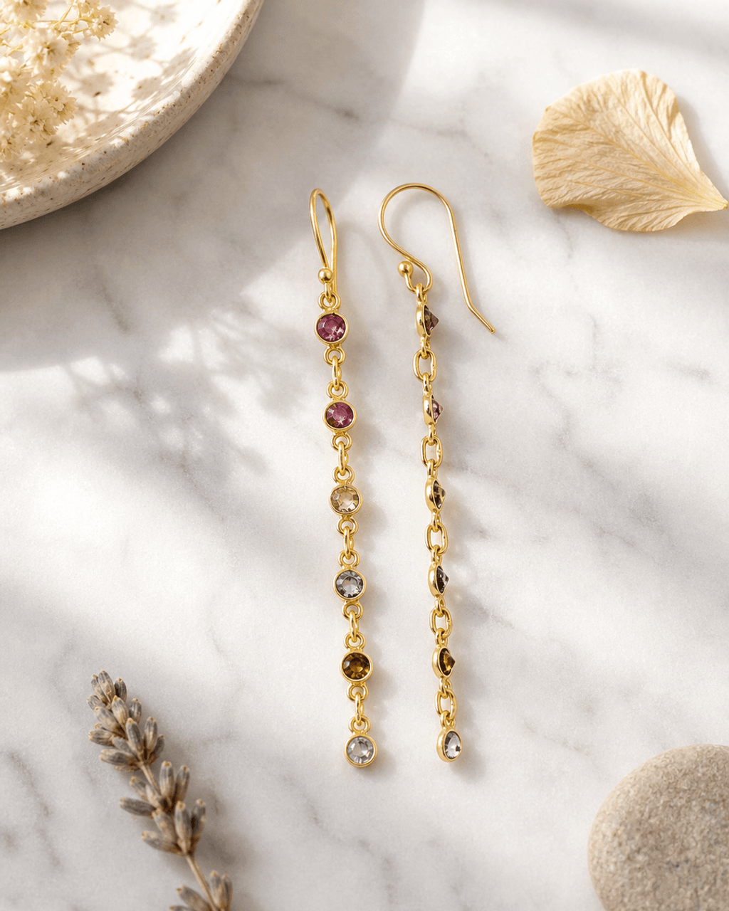 Six-Stone Tourmaline Chain Drop Earrings