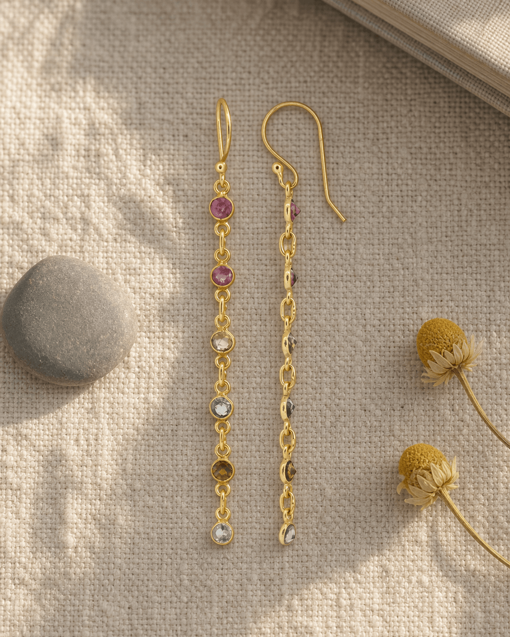 Six-Stone Tourmaline Chain Drop Earrings
