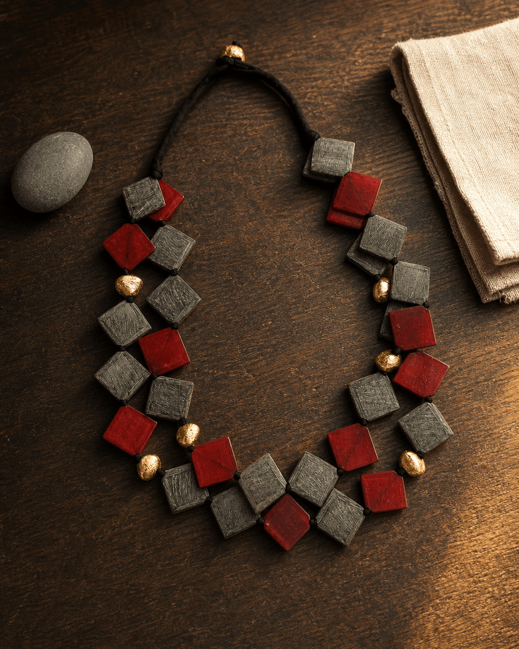Deep Red and Gray Diamond-Set Horn Necklace