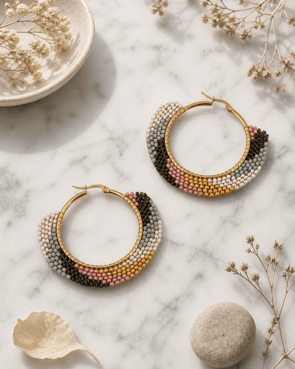 Color-Block Beaded Crescent Hoops