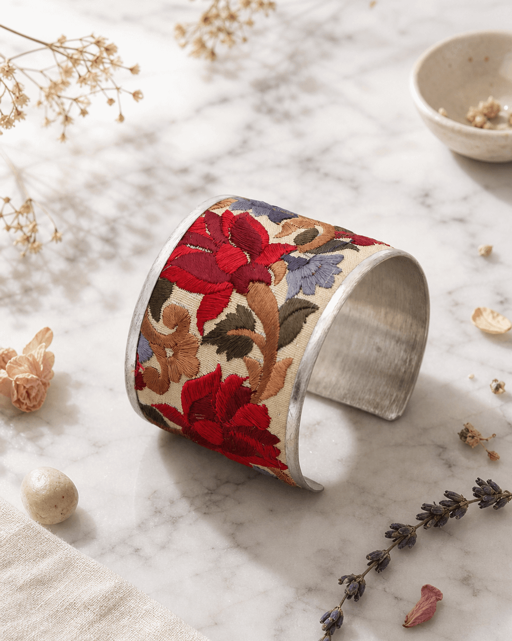 Crimson Embroidered Floral Cuff
