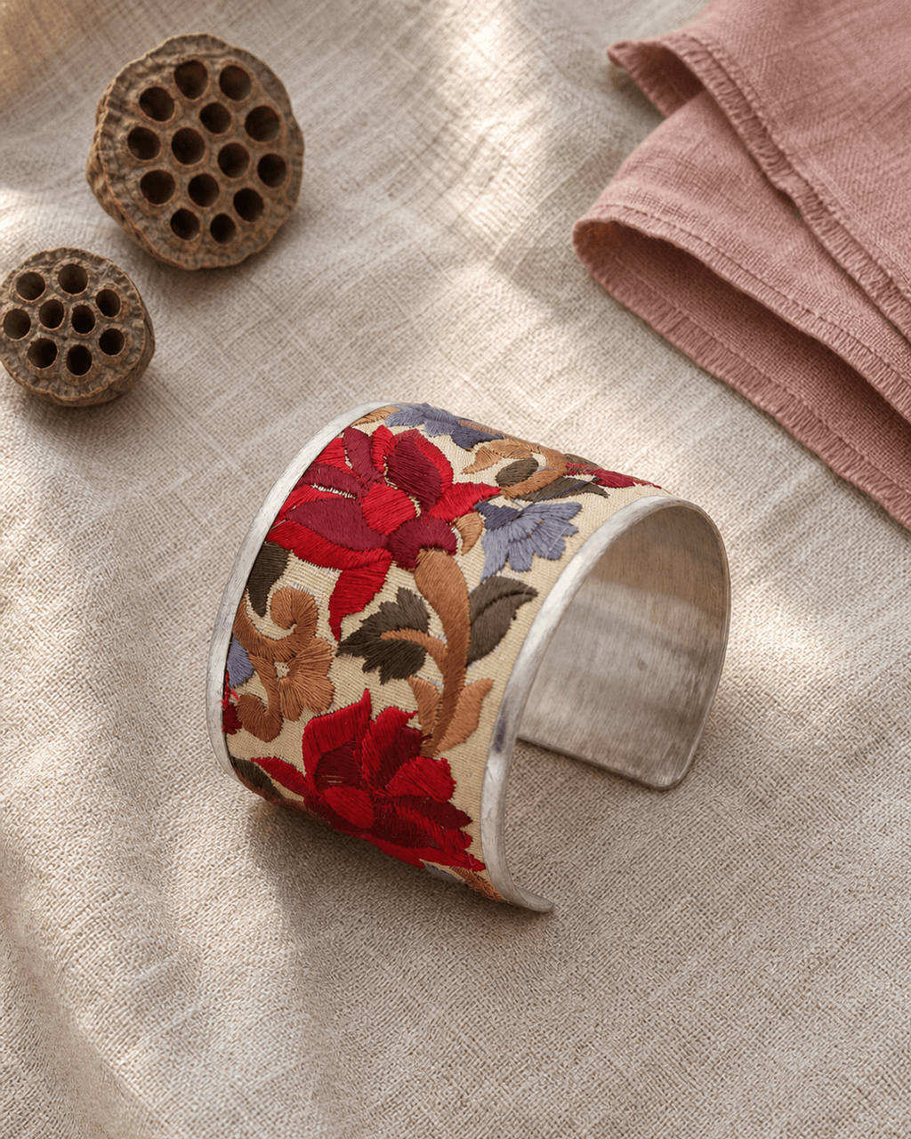 Crimson Embroidered Floral Cuff