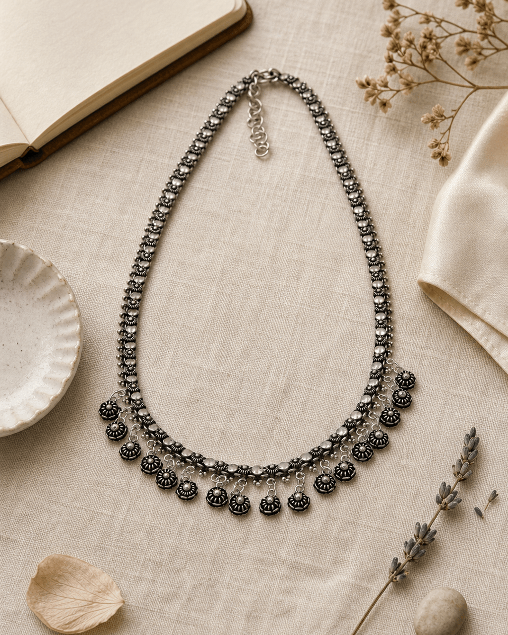 Hill Tribe Silver Flower Fringe Necklace