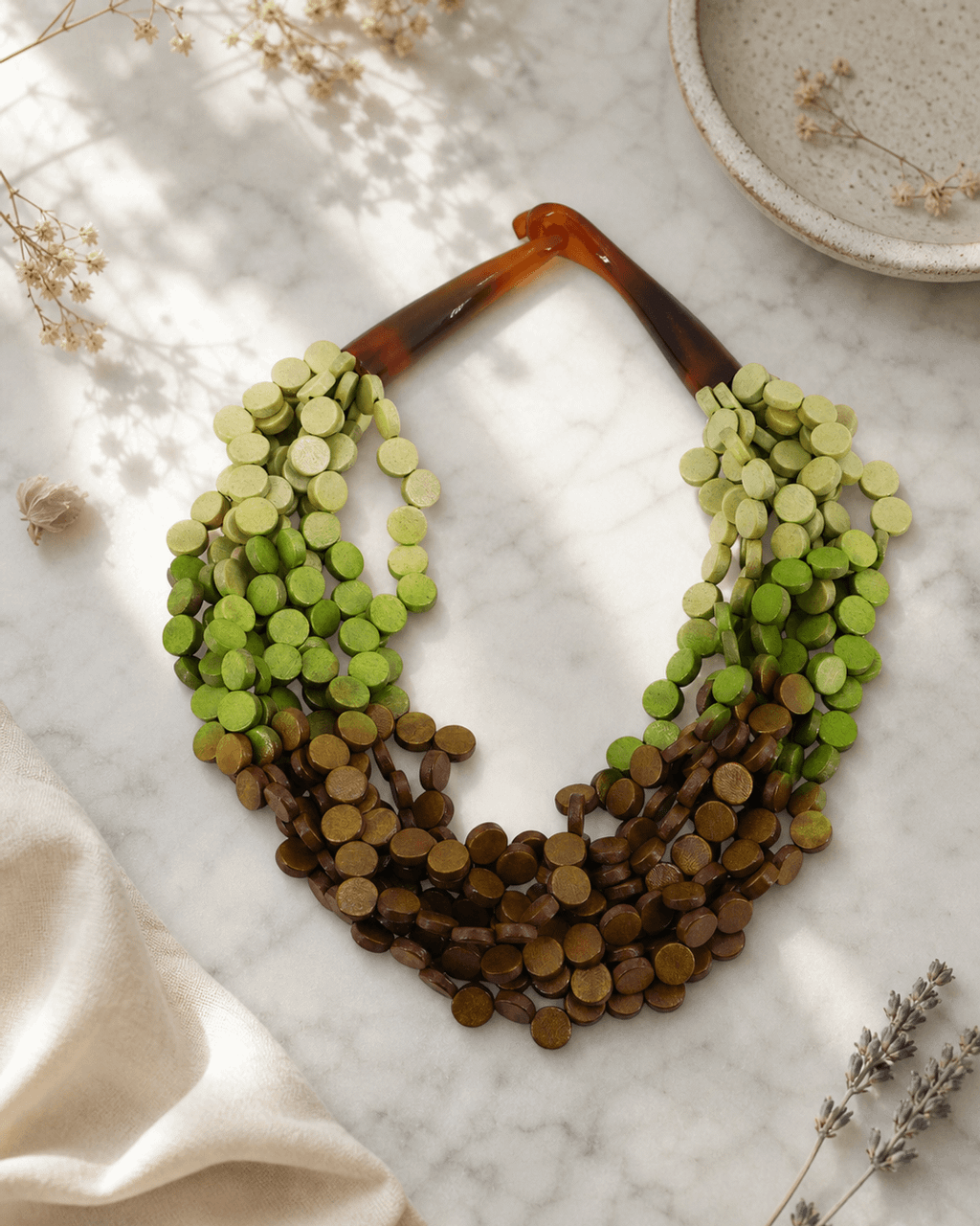 Ombré Wood Disc Necklace with Horn Hook